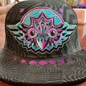 Grassroots, California Limited edition hat. Blue owl, with moon phases, size S/M